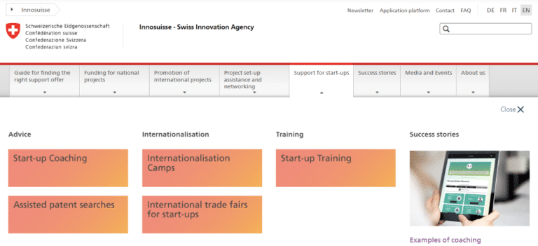 screenshot of the InnoSuisse website